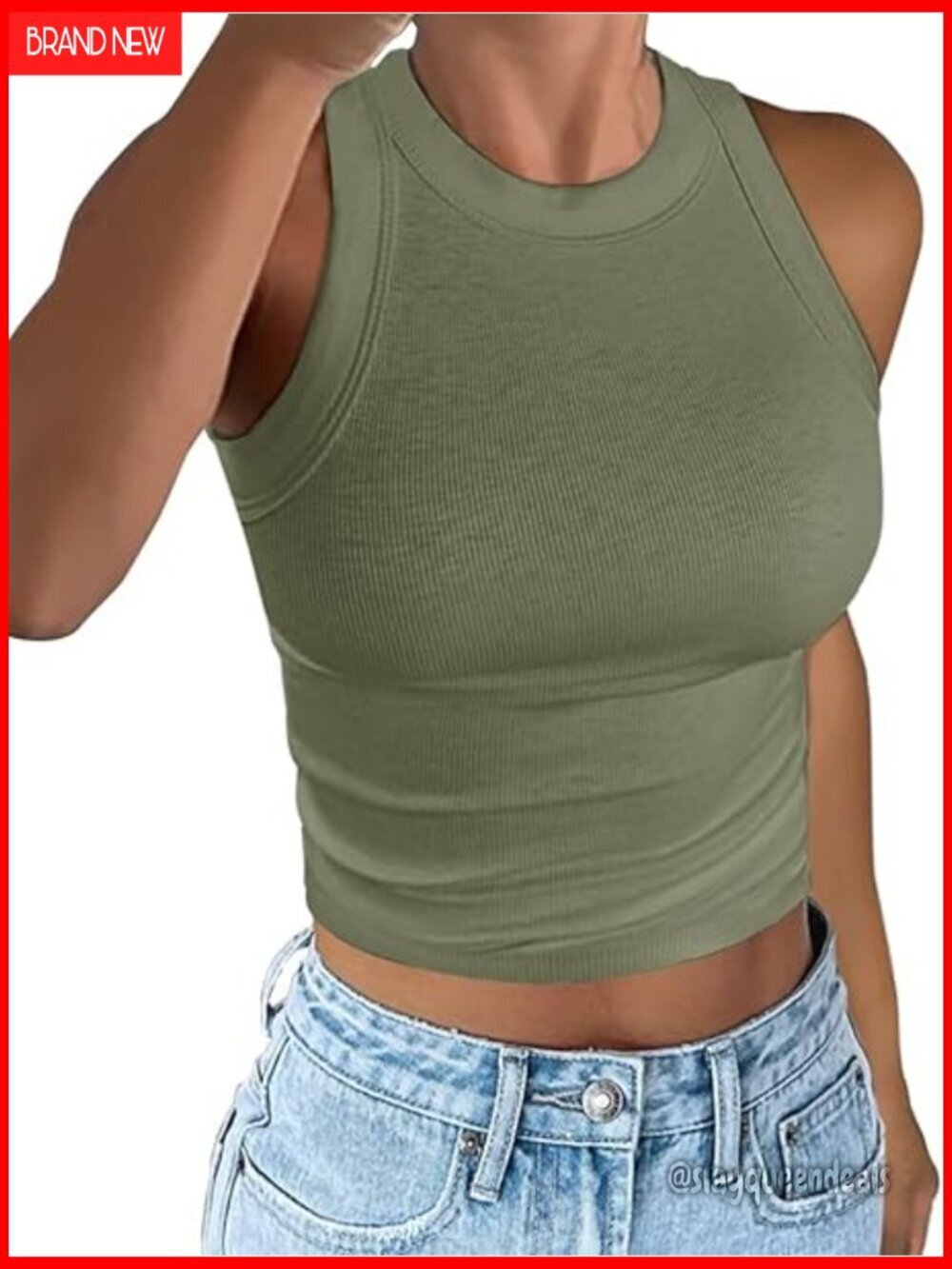 Ribbed Racerback Tank Top Slim Fit Crewneck Sleeveless Cotton Blend